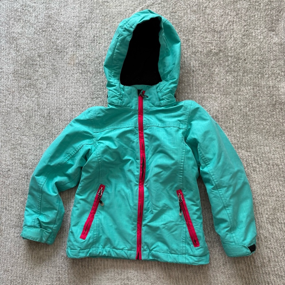 Killtec Girls Size 8‎ Teal Waterproof Ski Jacket Pink Zip Snow Coat